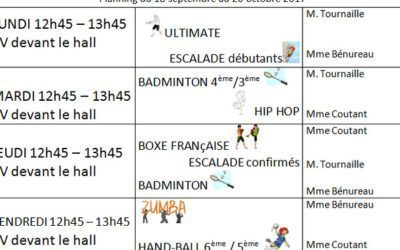 Planning des activités de l’AS 1ère période 2017-2018