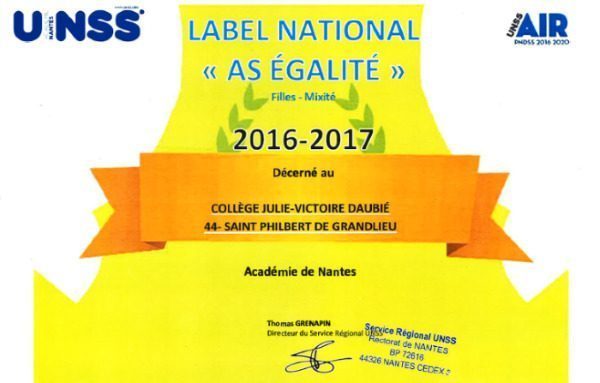 L’Association Sportive du collège Julie-Victoire DAUBIE est labellisée !