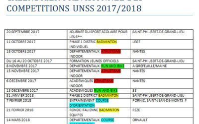 Calendrier prévisionnel des compétitions