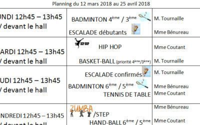 4ème emploi du temps des activités sportives de l’AS