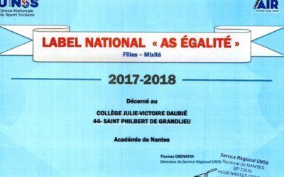 Deuxième label pour l’Association Sportive du collège !