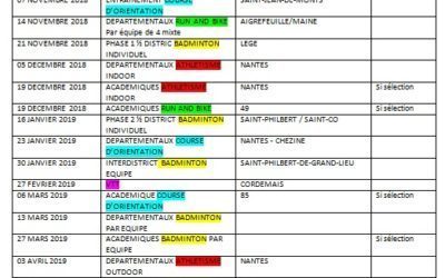 Calendrier prévisionnel des rencontres AS