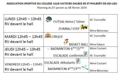 Planning des activités rentrée 2019